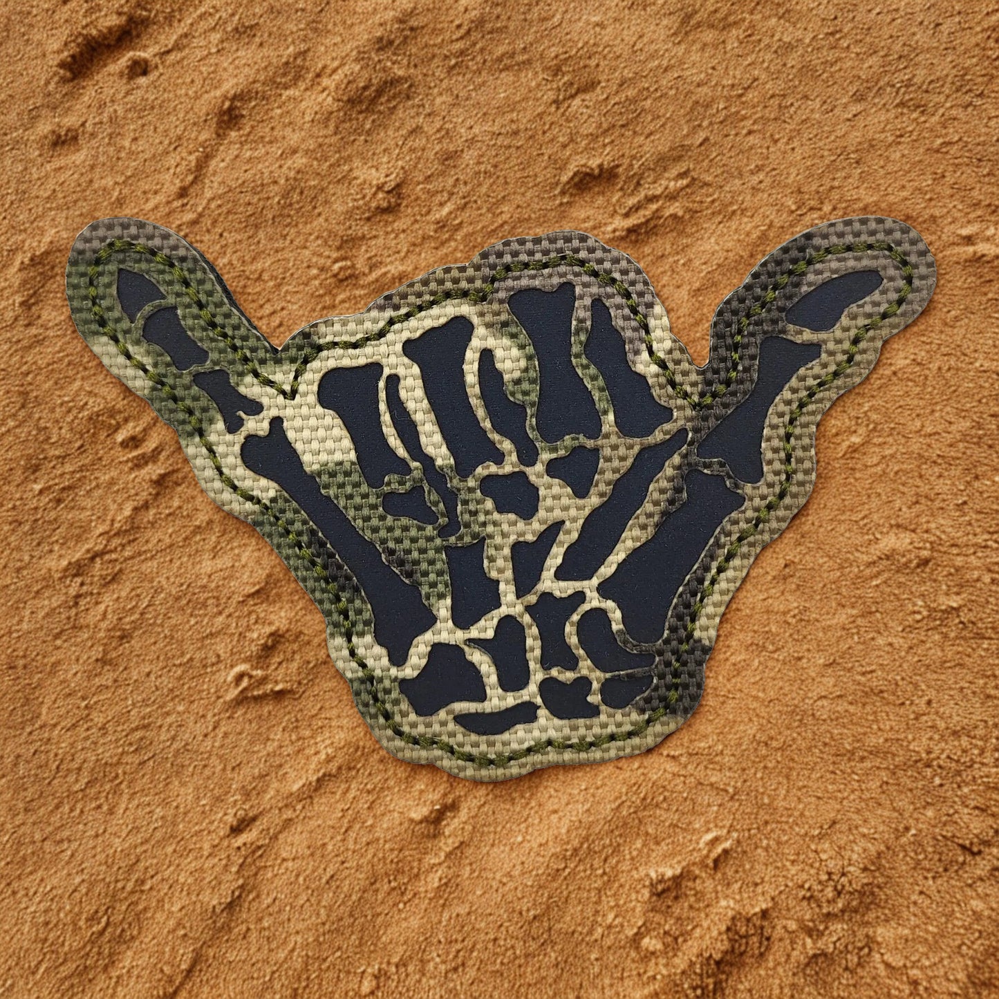 Patch "Shaka" Squelette Laser-Cut - Écusson Tactique Camo