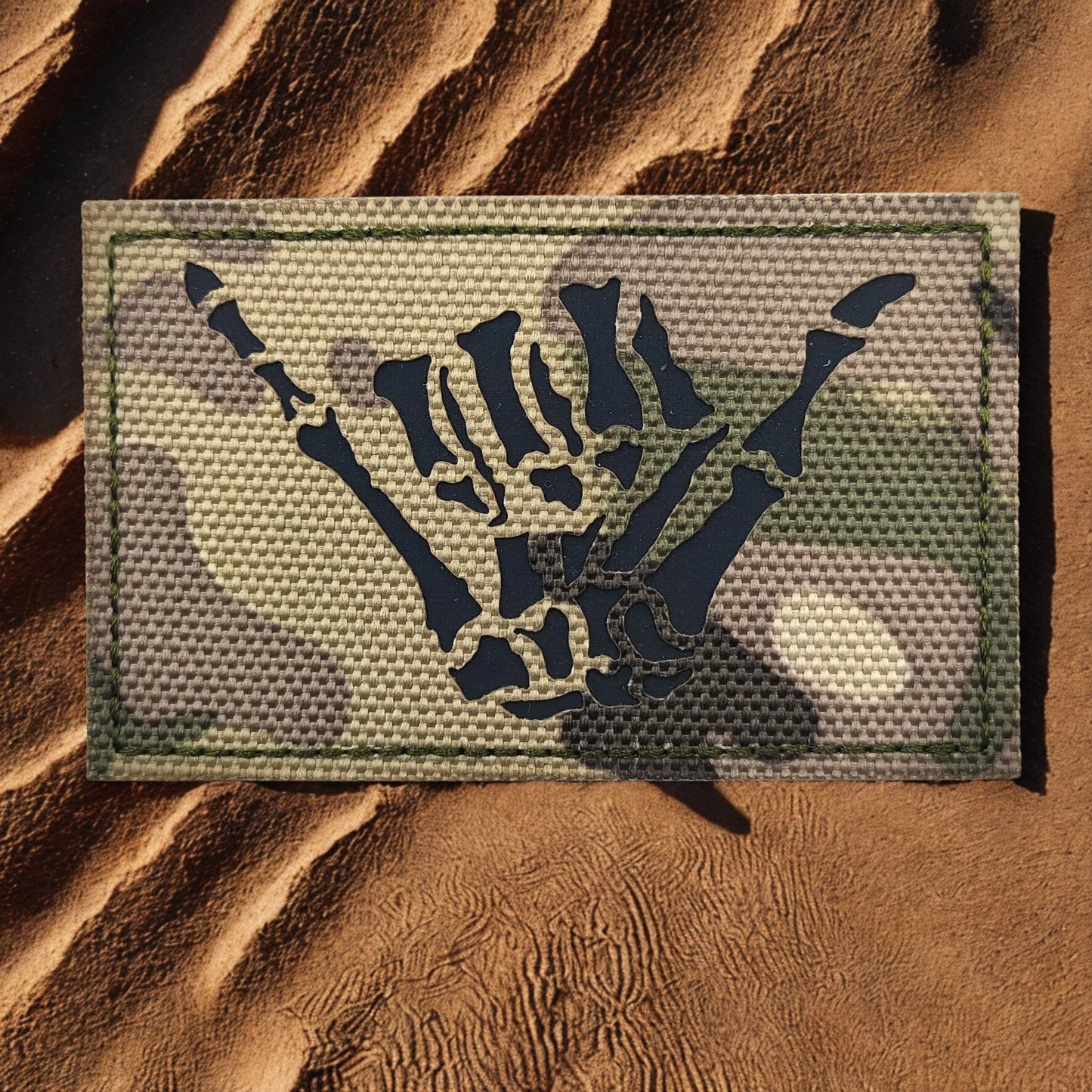 Patch "Shaka" Squelette Laser-Cut - Écusson Tactique Camo
