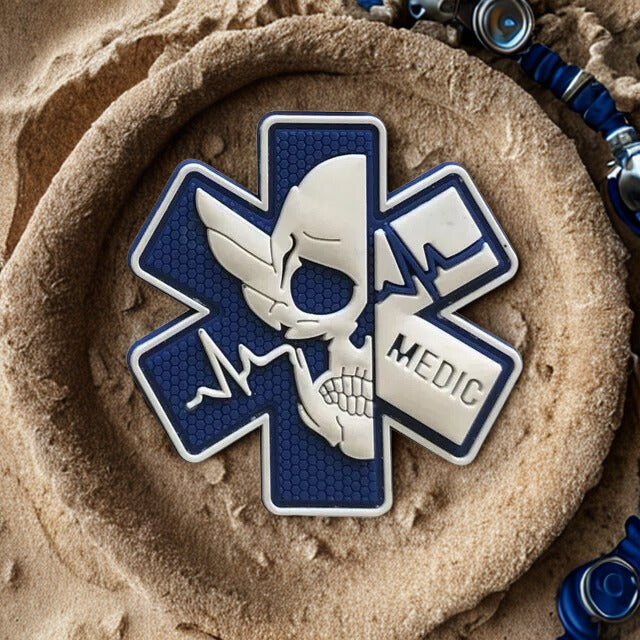 Patch "Combat Medic" Tête de Mort - Écusson Étoile de Vie PVC 3D