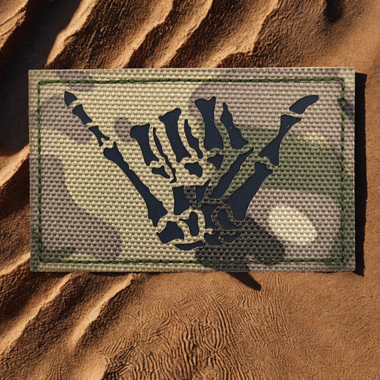 Patch "Shaka" Squelette Laser-Cut - Écusson Tactique Camo