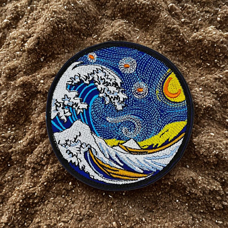 Patch "Vague Étoilée" - Écusson Mashup Van Gogh & Hokusai