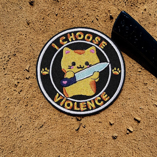 Patch Moral "I Choose Violence" - Écusson Chat avec Couteau