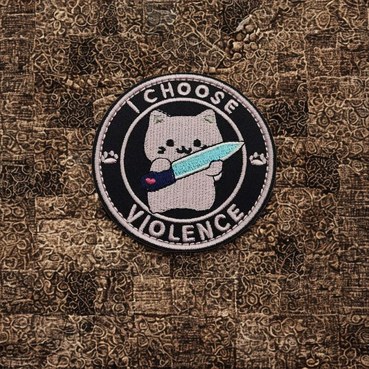 Patch Moral "I Choose Violence" - Écusson Chat avec Couteau