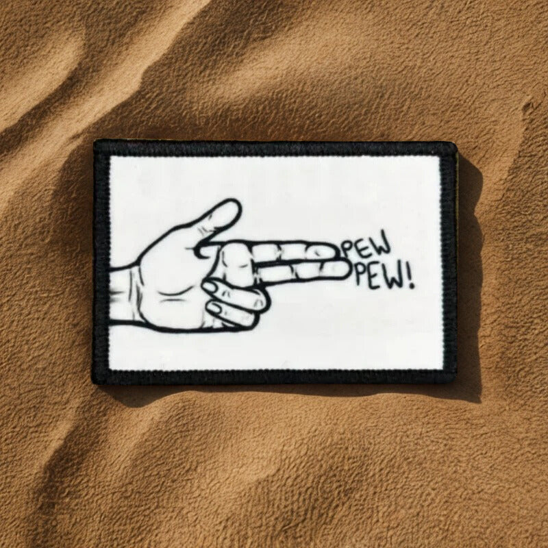 Patch "Pew Pew" - Écusson Humoristique Main Pistolet
