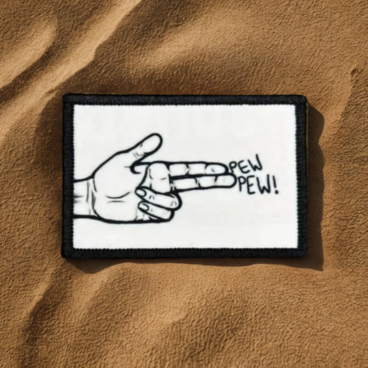 Patch "Pew Pew" - Écusson Humoristique Main Pistolet