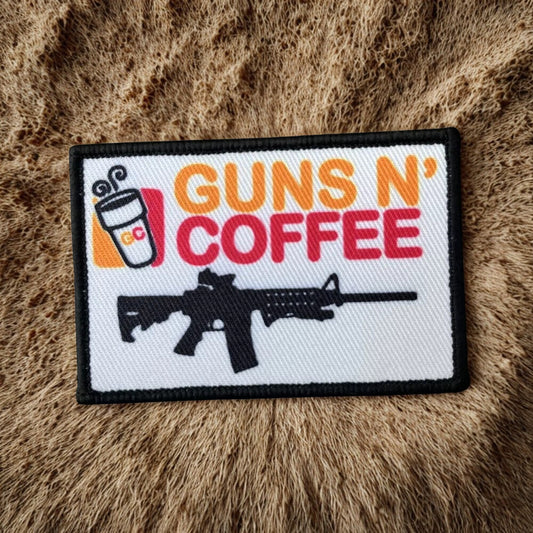 Patch "Guns N' Coffee" - Écusson Humoristique Style Dunkin' Donuts