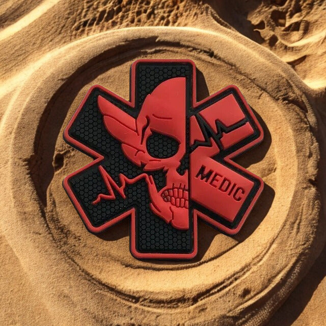Patch "Combat Medic" Tête de Mort - Écusson Étoile de Vie PVC 3D
